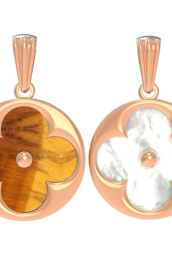 Подвеска из золота c тигровым глазом и перламутром