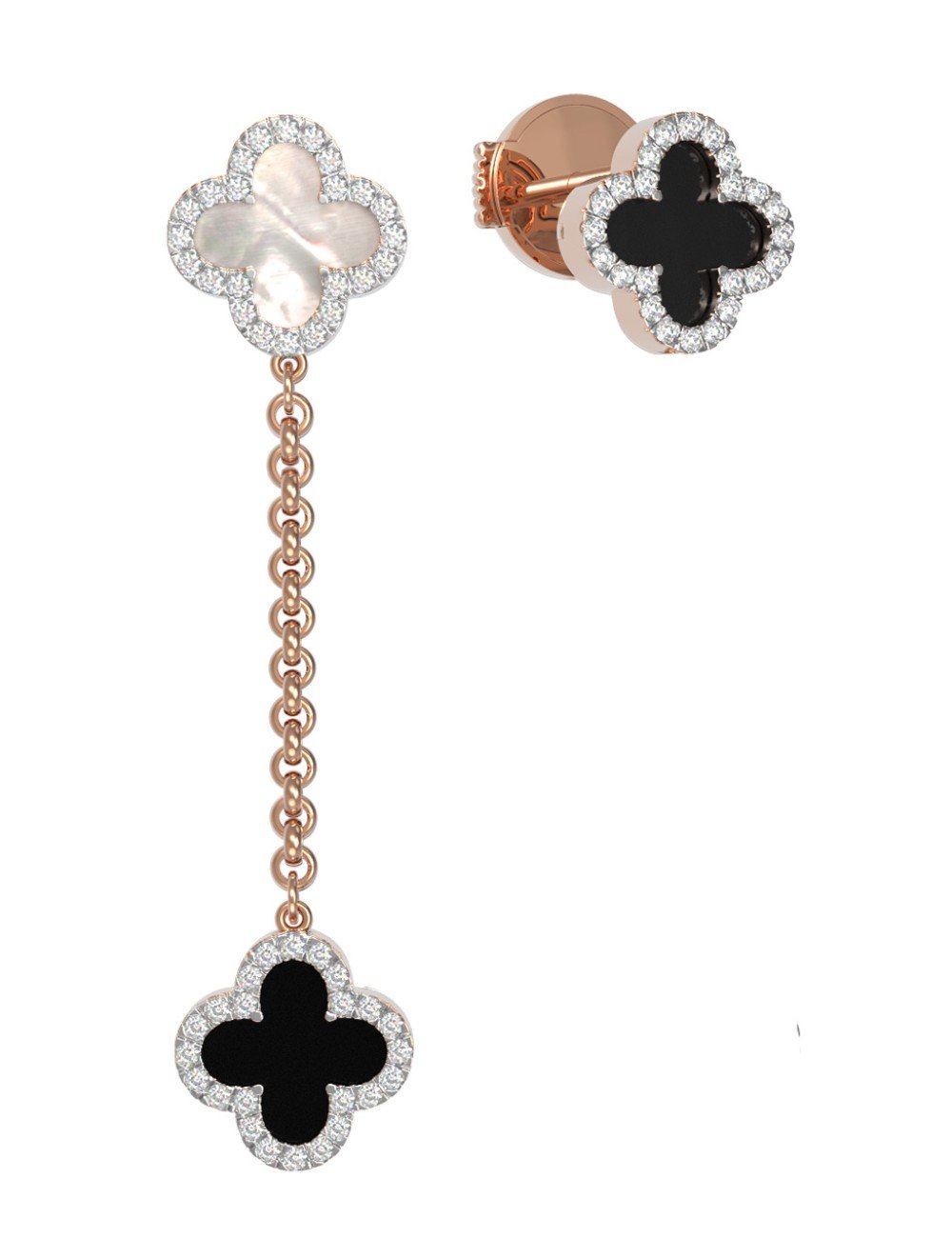 Серьги из золота c бриллиантами, ониксом и перламутром