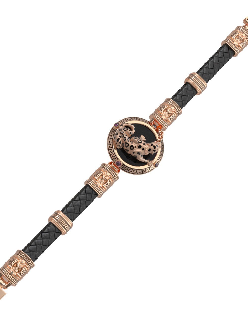 Браслет из золота c эмалью, шнурком, ониксом и рубином