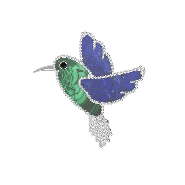 Брошь-подвеска из белого золота 585 пробы c эмалью, лазуритом и малахитом
