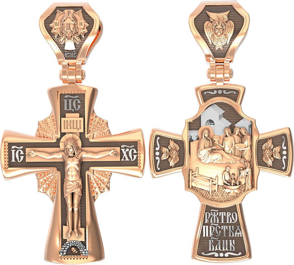 Крест из красного золота 585 пробы