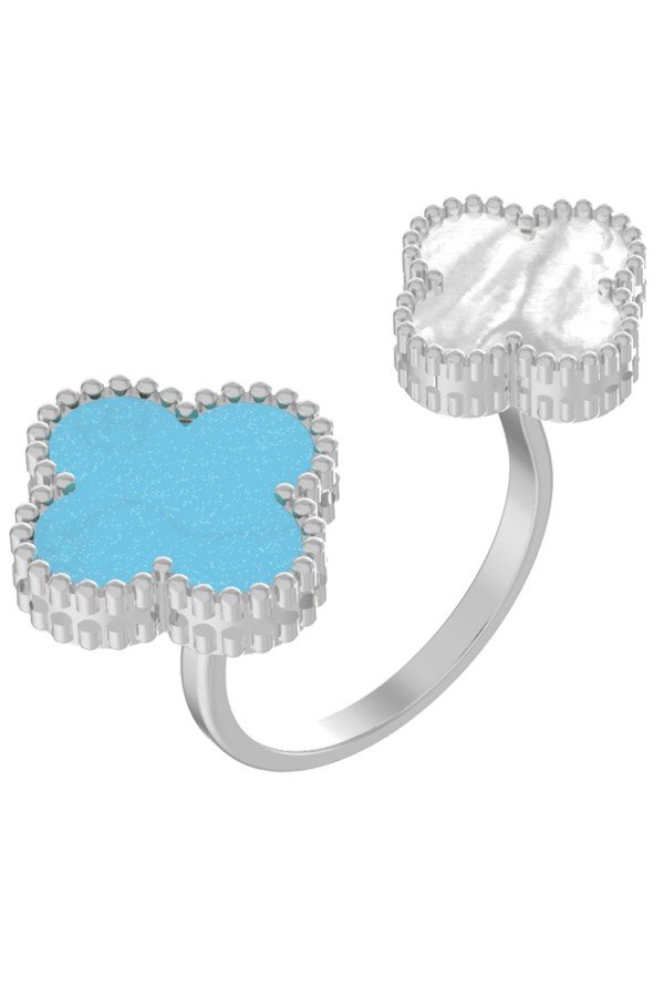 Кольцо из белого золота c бирюзой и перламутром