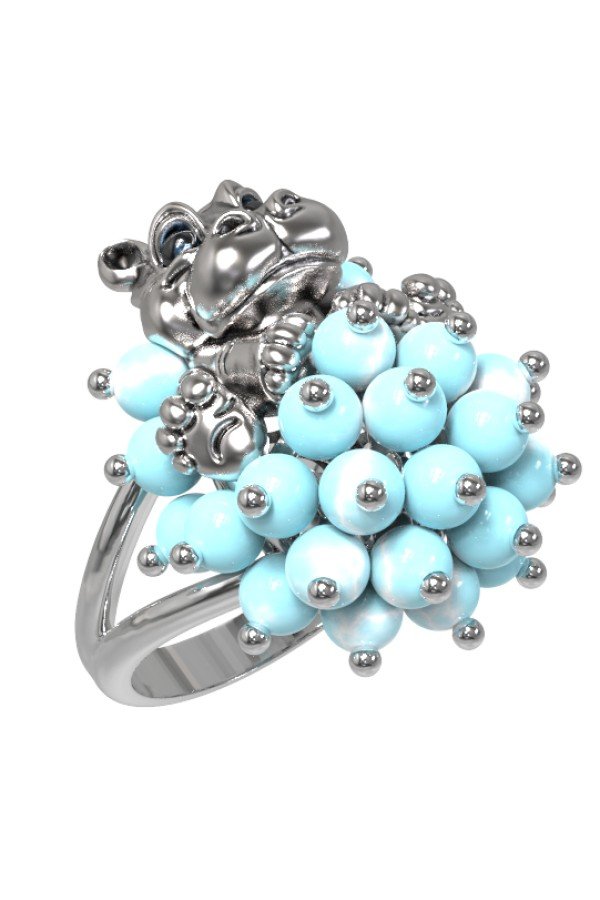 Кольцо из белого золота c эмалью и бирюзой