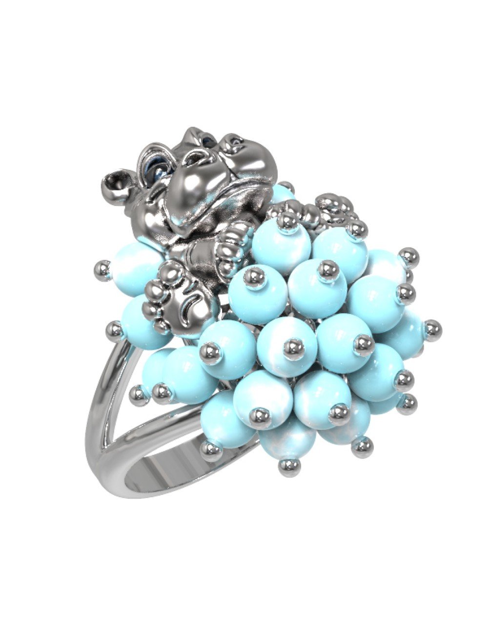 Кольцо из белого золота c эмалью и бирюзой