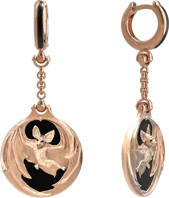 Серьги из красного золота 585 пробы c эмалью и ониксом