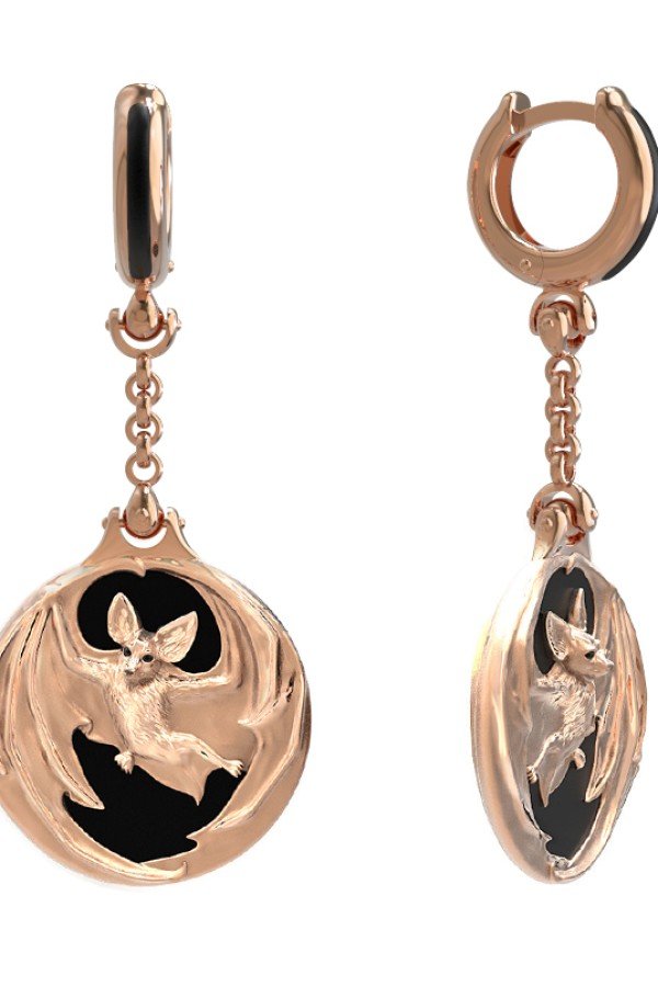 Серьги из золота c эмалью и ониксом