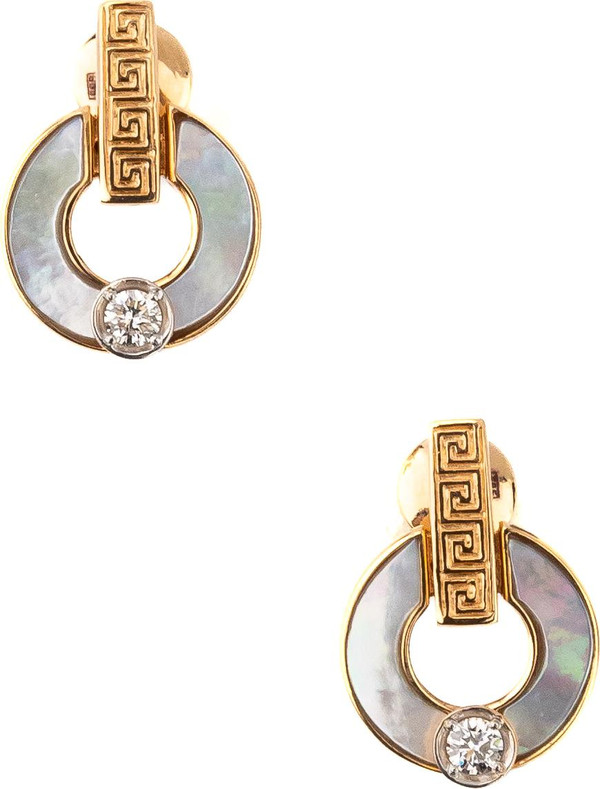 Серьги из красного золота 585 пробы c бриллиантами и перламутром