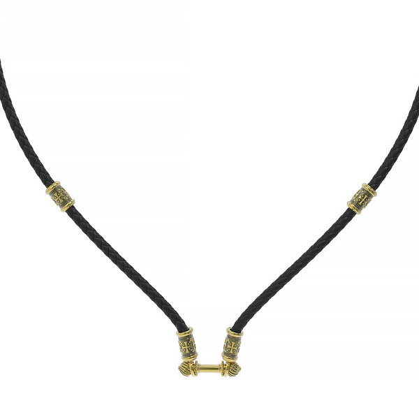 Цепь-шнурок кожа из лимонного золота 585 пробы c кожаным шнурком