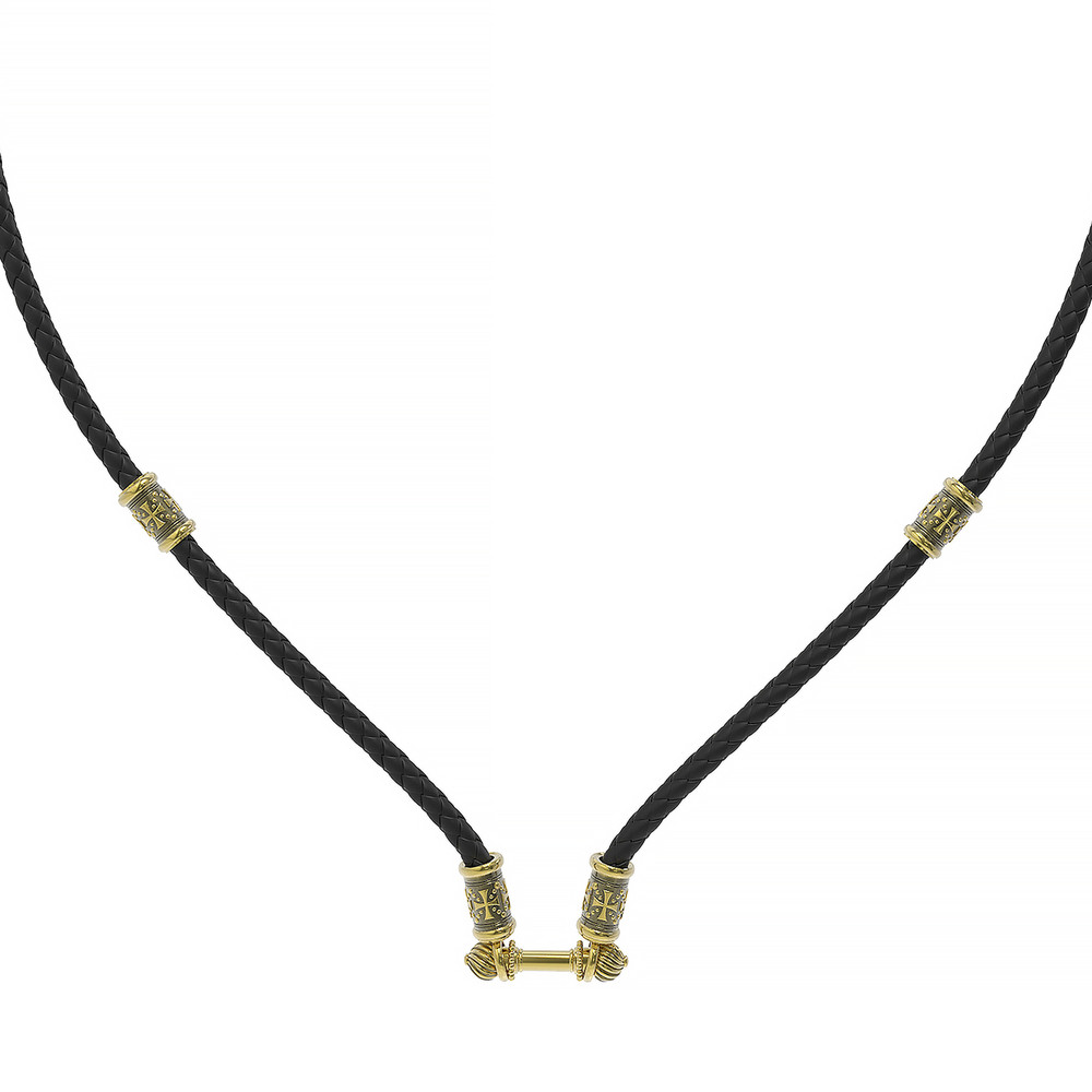 Цепь-шнурок кожа из лимонного золота 585 пробы c кожаным шнурком