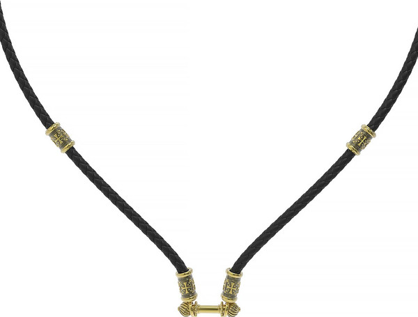 Цепь-шнурок кожа из лимонного золота 585 пробы c кожаным шнурком