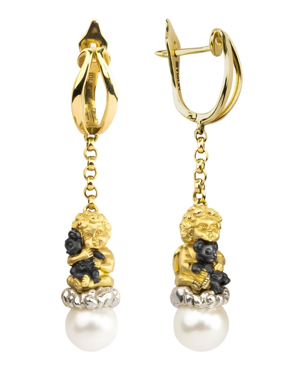 Серьги из лимонного золота c жемчугом