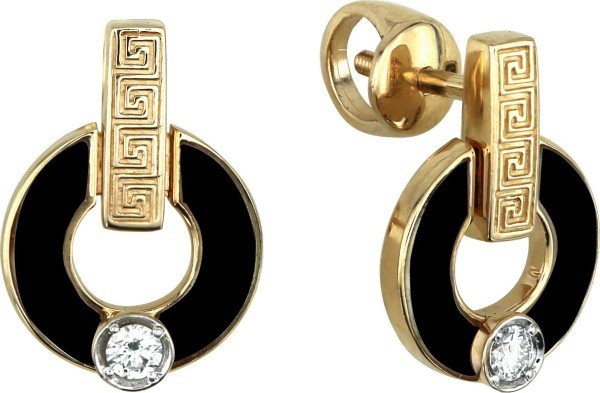 Серьги из лимонного золота c бриллиантами и ониксом