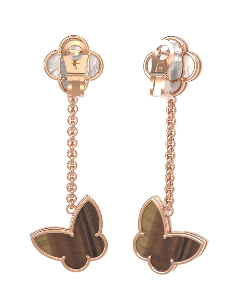 Серьги из золота c тигровым глазом и перламутром