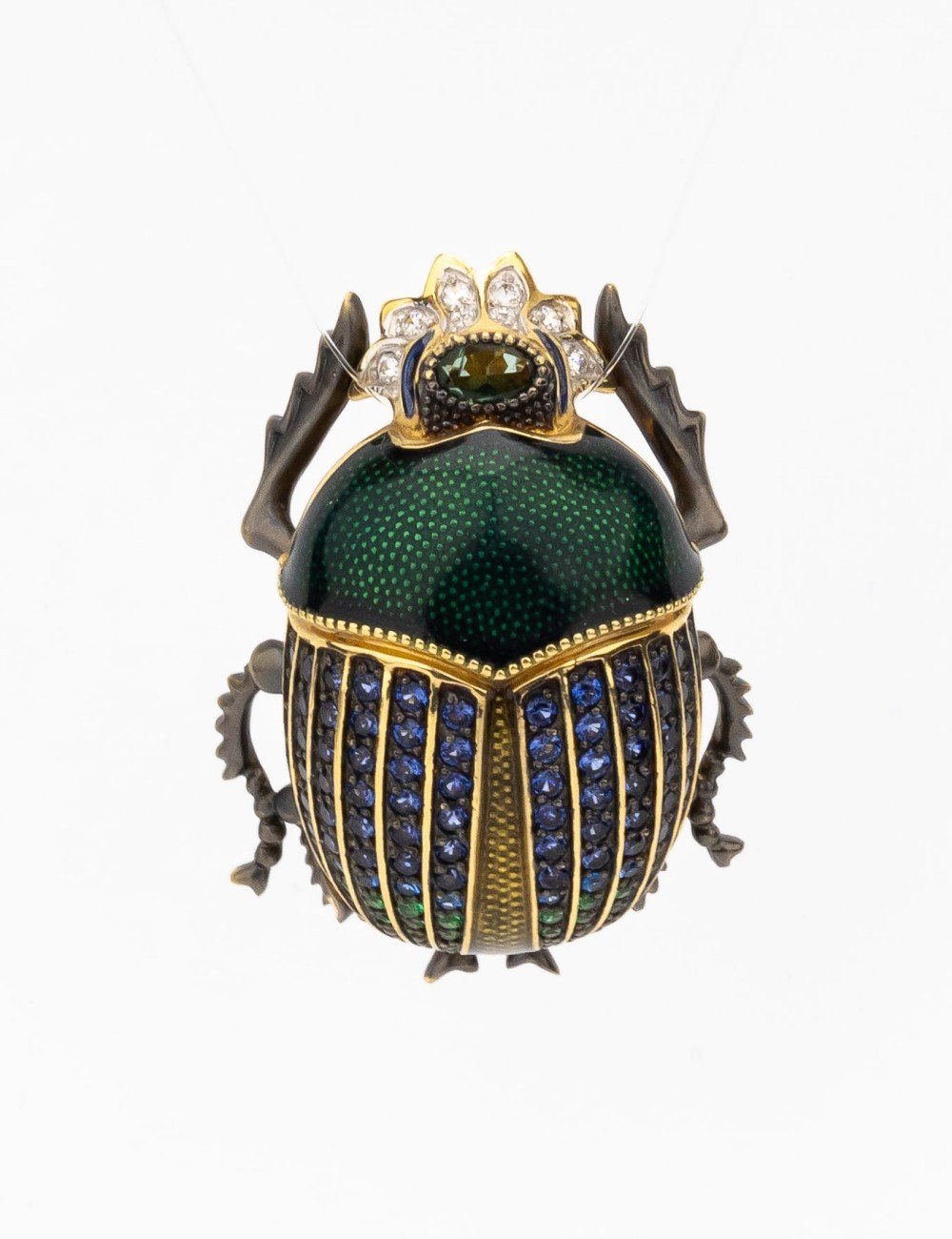 Брошь из лимонного золота c эмалью, фианитом и турмалином