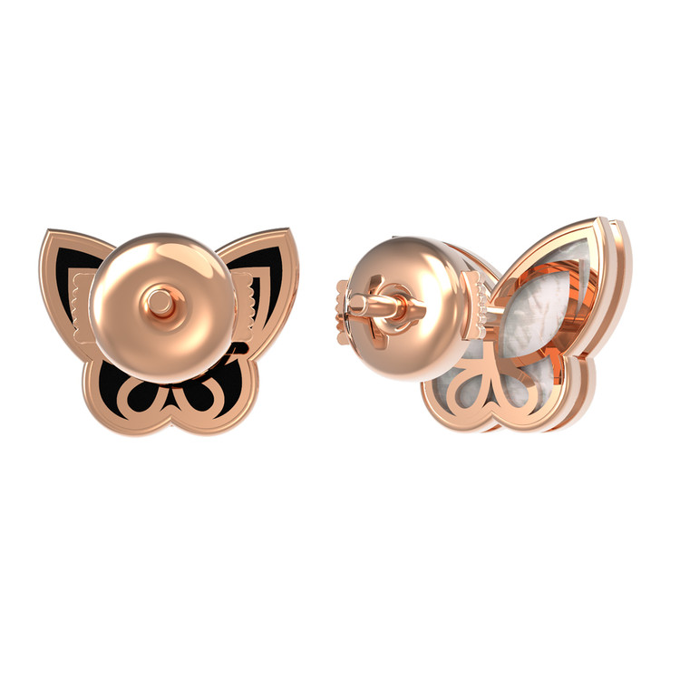 Серьги из красного золота 585 пробы c ониксом и перламутром