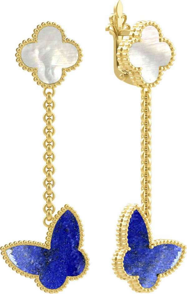 Серьги из лимонного золота 585 пробы c лазуритом и перламутром