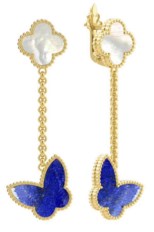 Серьги из лимонного золота c лазуритом и перламутром