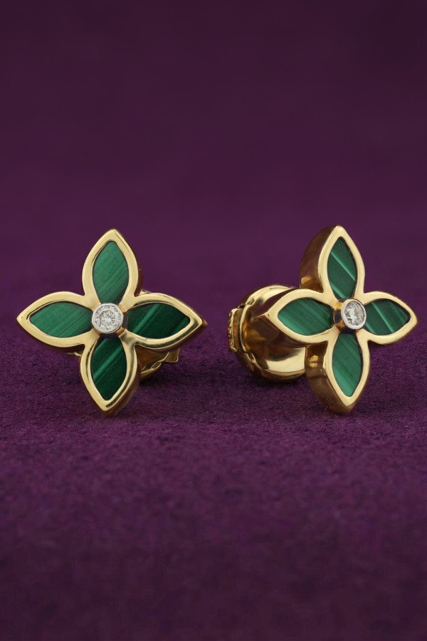 Серьги из лимонного золота c бриллиантами и малахитом