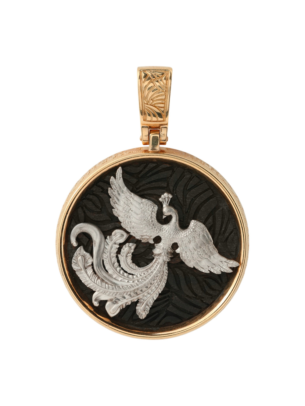 Подвеска из красного золота 585 пробы c эбеновым деревом