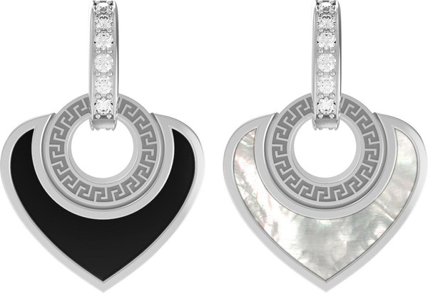 Подвеска из белого золота 585 пробы c фианитом, ониксом и перламутром