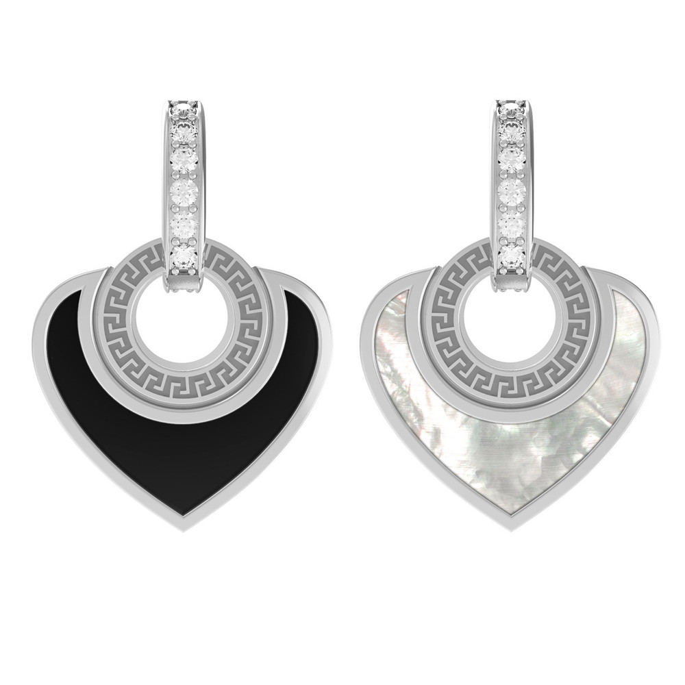 Подвеска из белого золота 585 пробы c фианитом, ониксом и перламутром