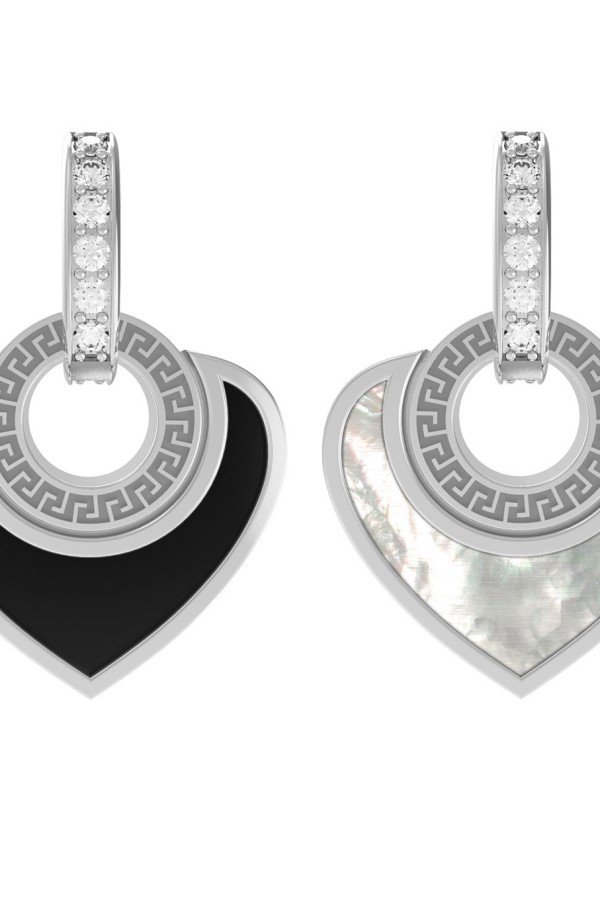 Подвеска из белого золота c фианитом, ониксом и перламутром