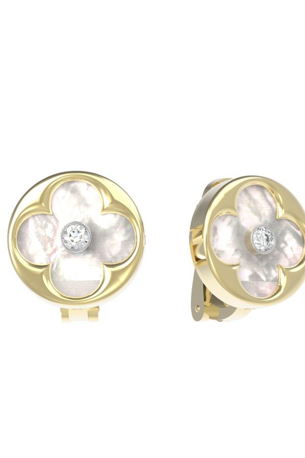 Серьги из лимонного золота c бриллиантами и перламутром