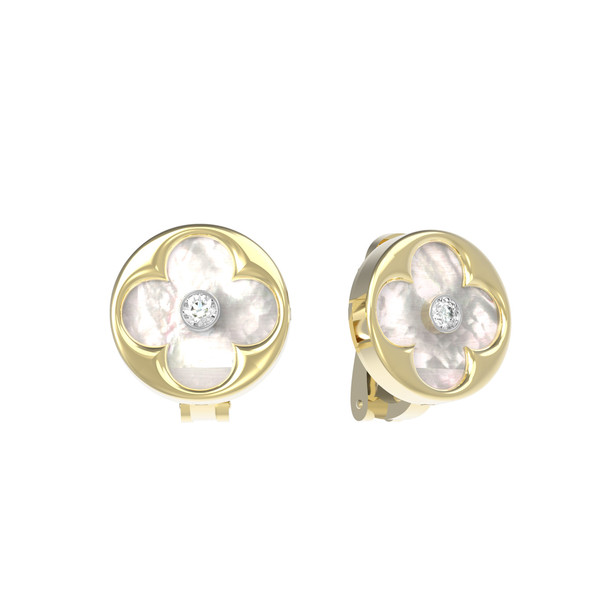 Серьги из лимонного золота 585 пробы c бриллиантами и перламутром