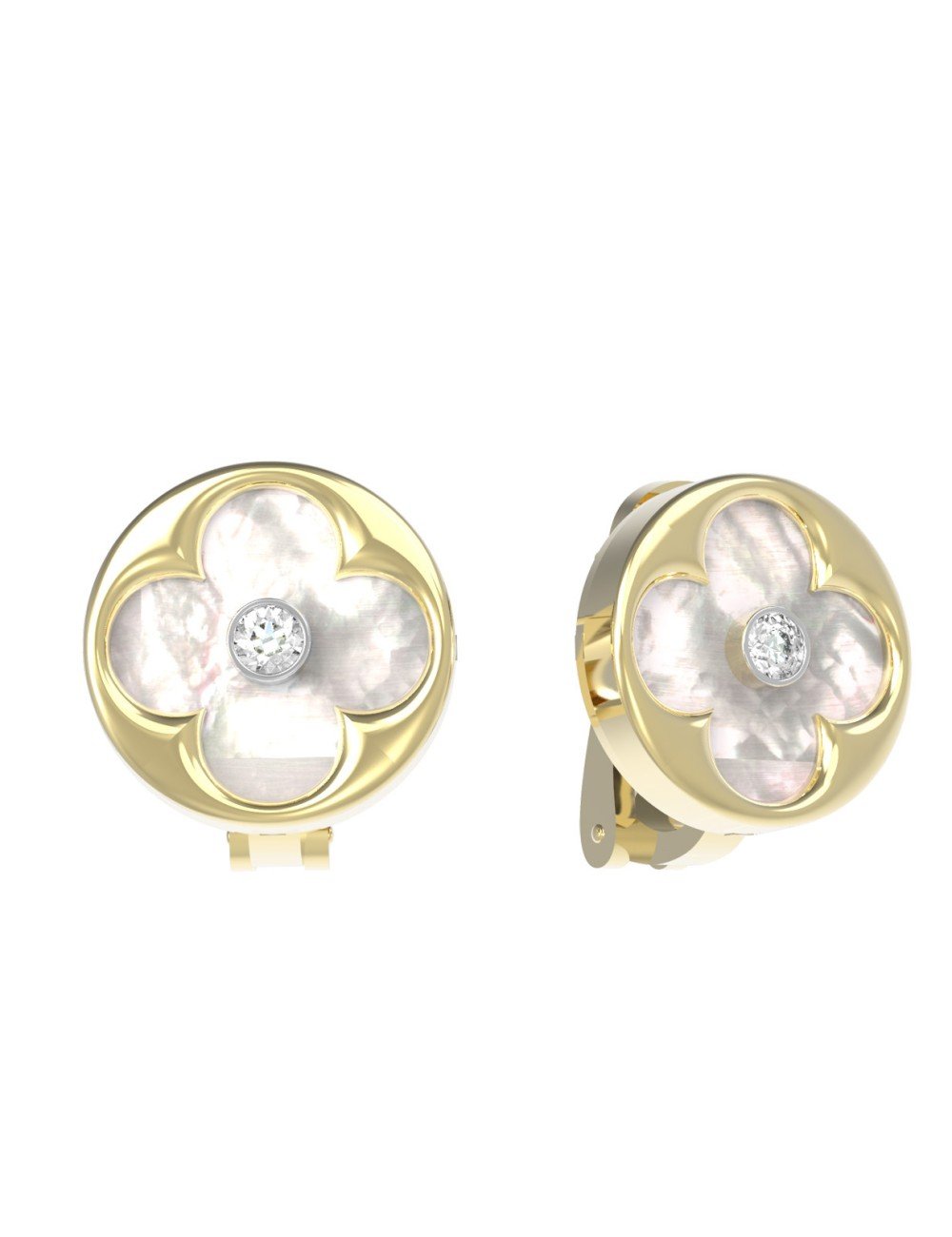 Серьги из лимонного золота c бриллиантами и перламутром