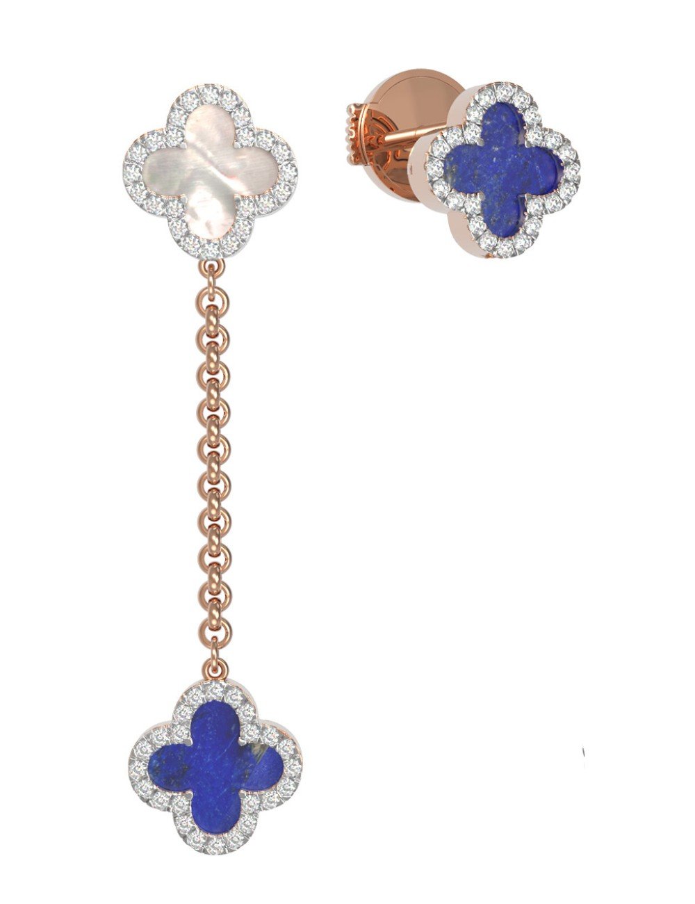 Серьги из золота c бриллиантами, лазуритом и перламутром