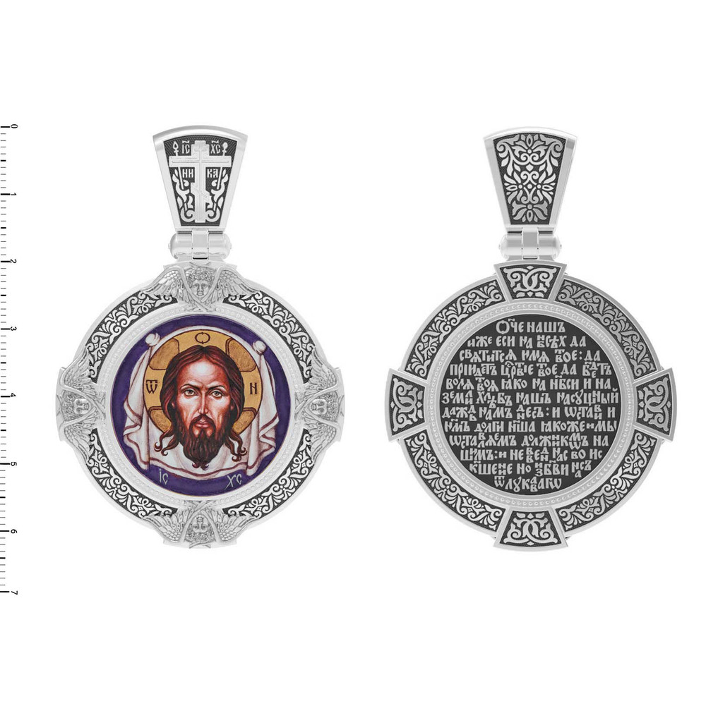 Нательная икона из белого золота 585 пробы c эмалью, иконописью и темперой