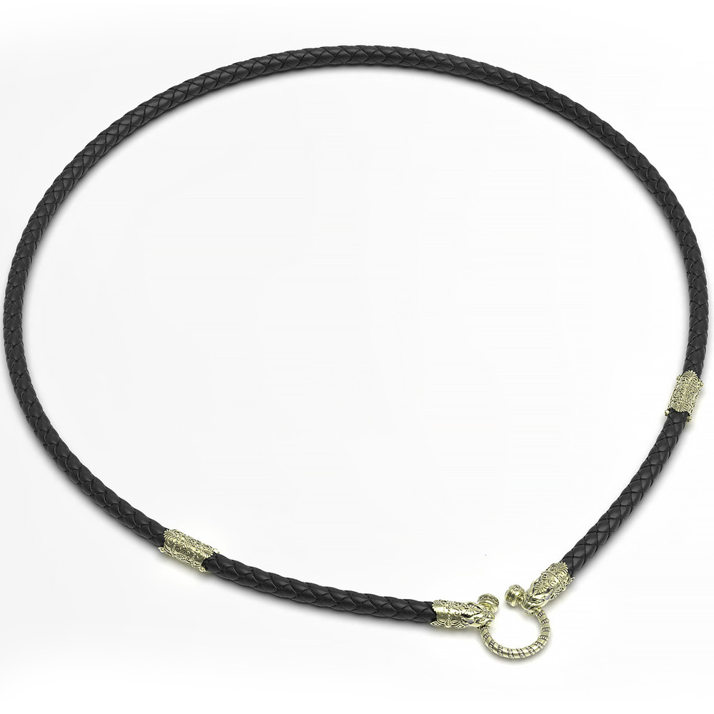 Цепь-шнурок кожа из зелёного золота 585 пробы c кожаным шнурком