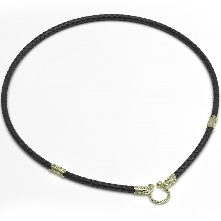 Цепь-шнурок кожа из зелёного золота 585 пробы c кожаным шнурком