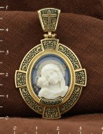 Образок из лимонного золота c эмалью и бивнем мамонта