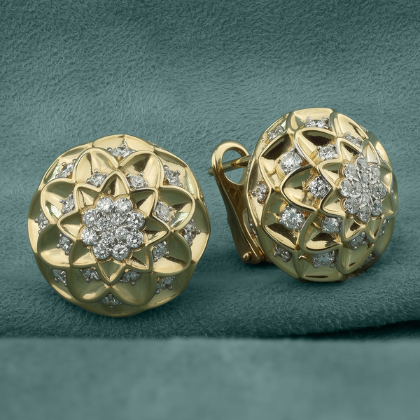 Серьги из лимонного золота 585 пробы c бриллиантами