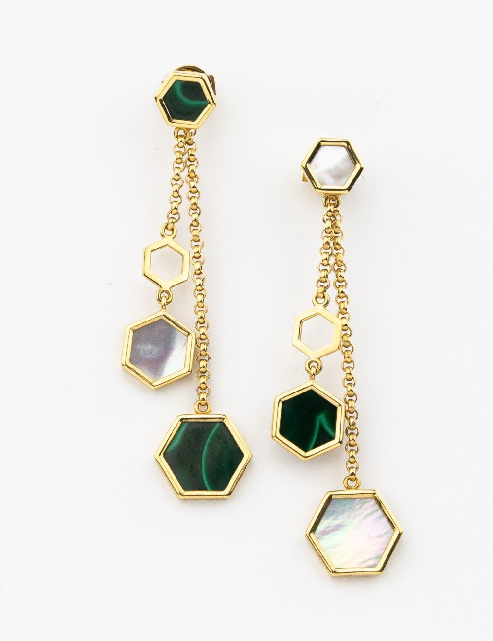 Серьги из лимонного золота c малахитом и перламутром