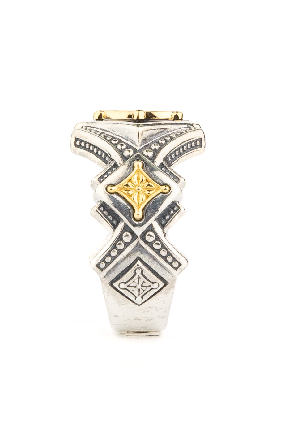 Кольцо из серебра 925 пробы и золота 750 пробы c ониксом и рубином