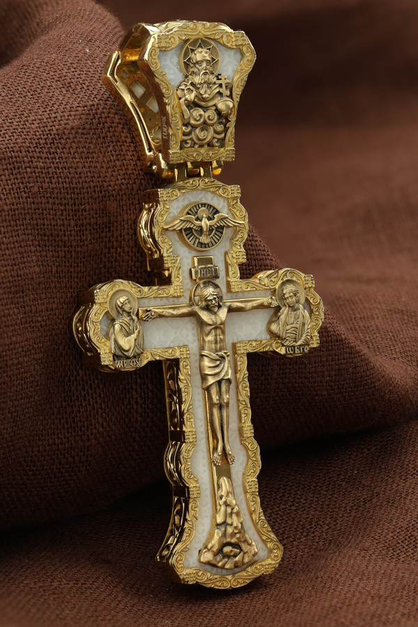 Крест из лимонного золота 585 пробы c бивнем мамонта