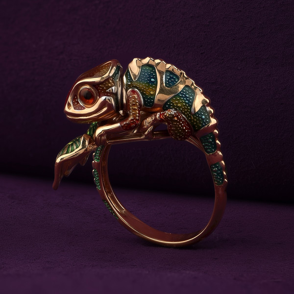 Кольцо из красного золота 585 пробы c эмалью