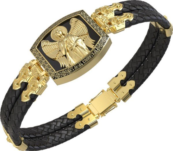 Браслет из лимонного золота c эмалью, шнурком и ониксом