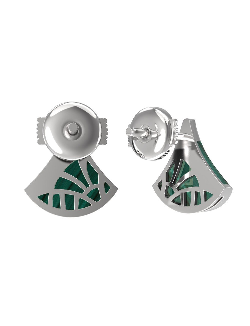 Серьги из белого золота c бриллиантами и малахитом