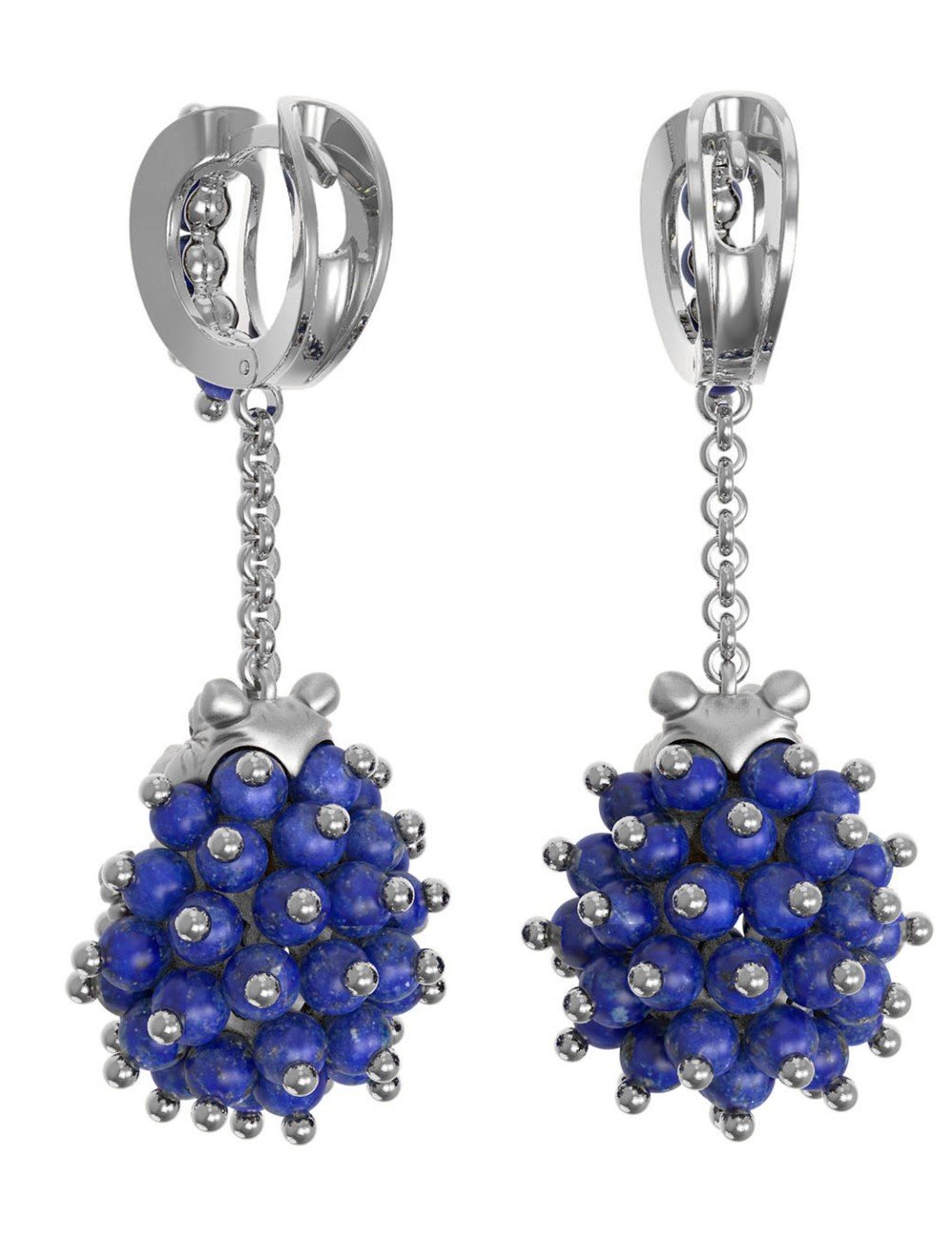 Серьги из белого золота c эмалью и лазуритом