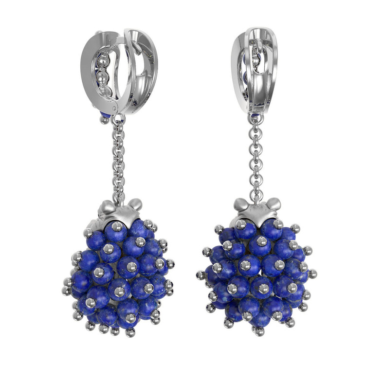 Серьги из белого золота 585 пробы c эмалью и лазуритом