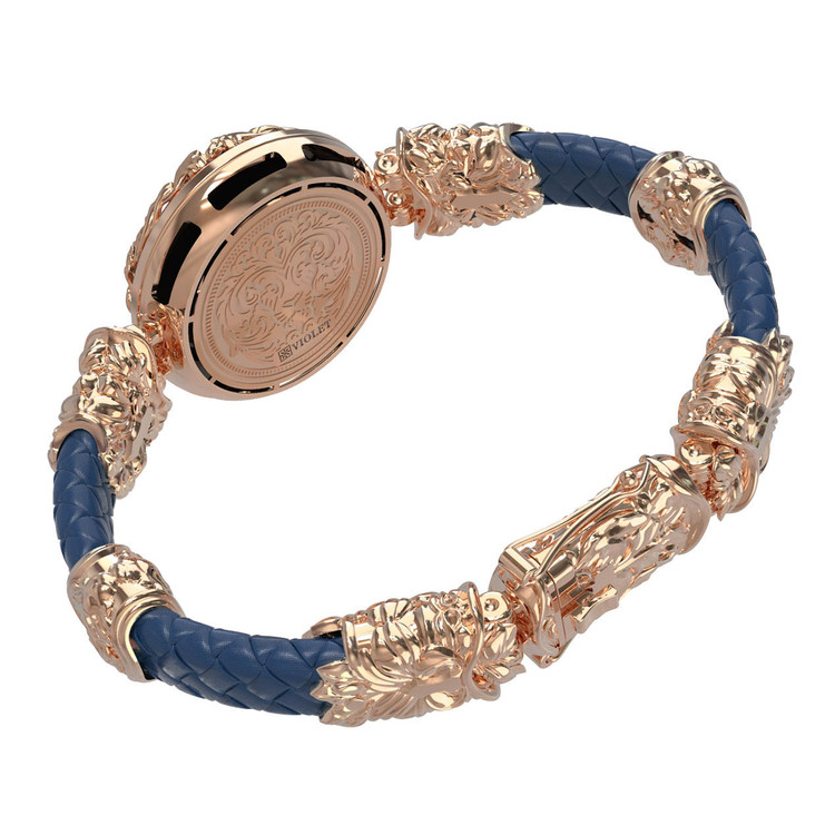 Браслет из красного золота 585 пробы c кожаным шнурком и ониксом