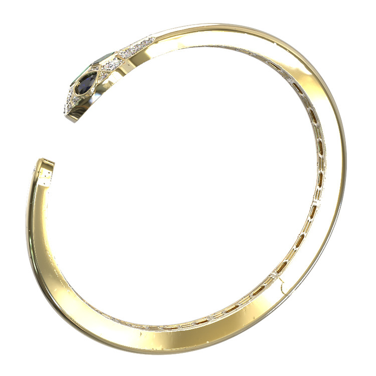 Браслет из лимонного золота 585 пробы c бриллиантами, сапфиром и малахитом