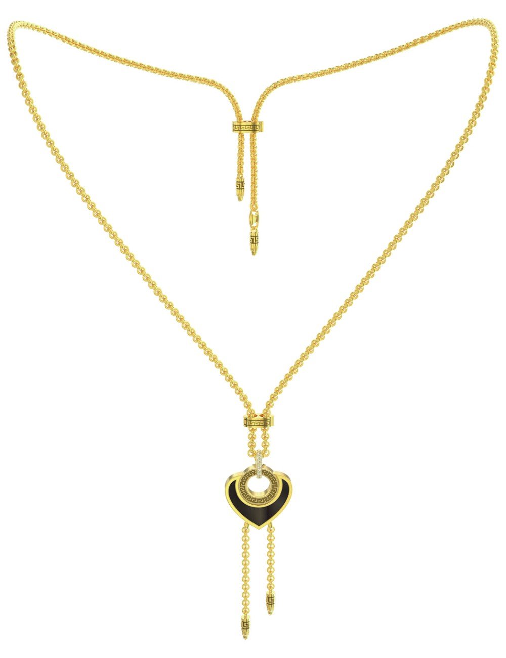 Колье из лимонного золота c фианитом, ониксом и перламутром