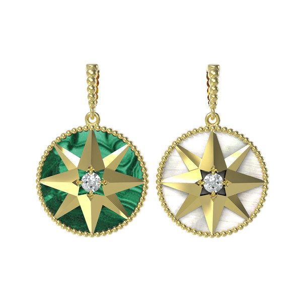 Подвеска из лимонного золота 585 пробы c фианитом, малахитом и перламутром