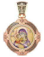 Образок из золота c эмалью, иконописью и темперой