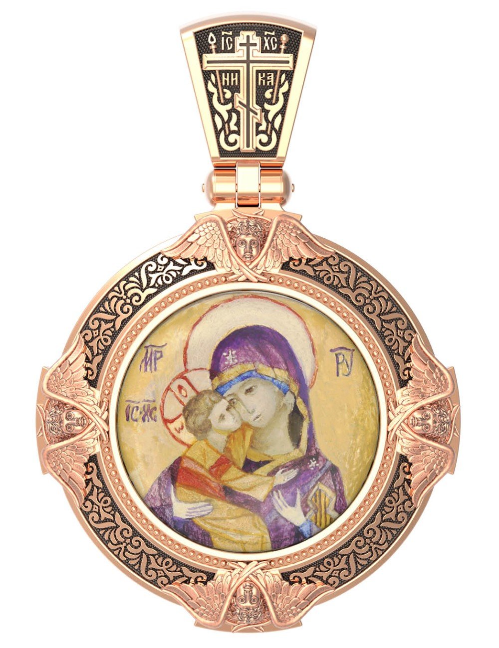 Образок из золота c эмалью, иконописью и темперой