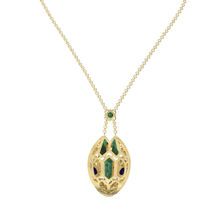 Колье из лимонного золота 585 пробы c бриллиантами, малахитом и сапфиром